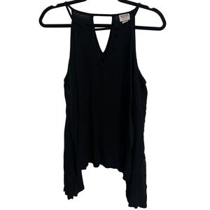 Mossimo Cold Shoulder Top XXL Boho Strappy Keyhole Black Long Sleeve